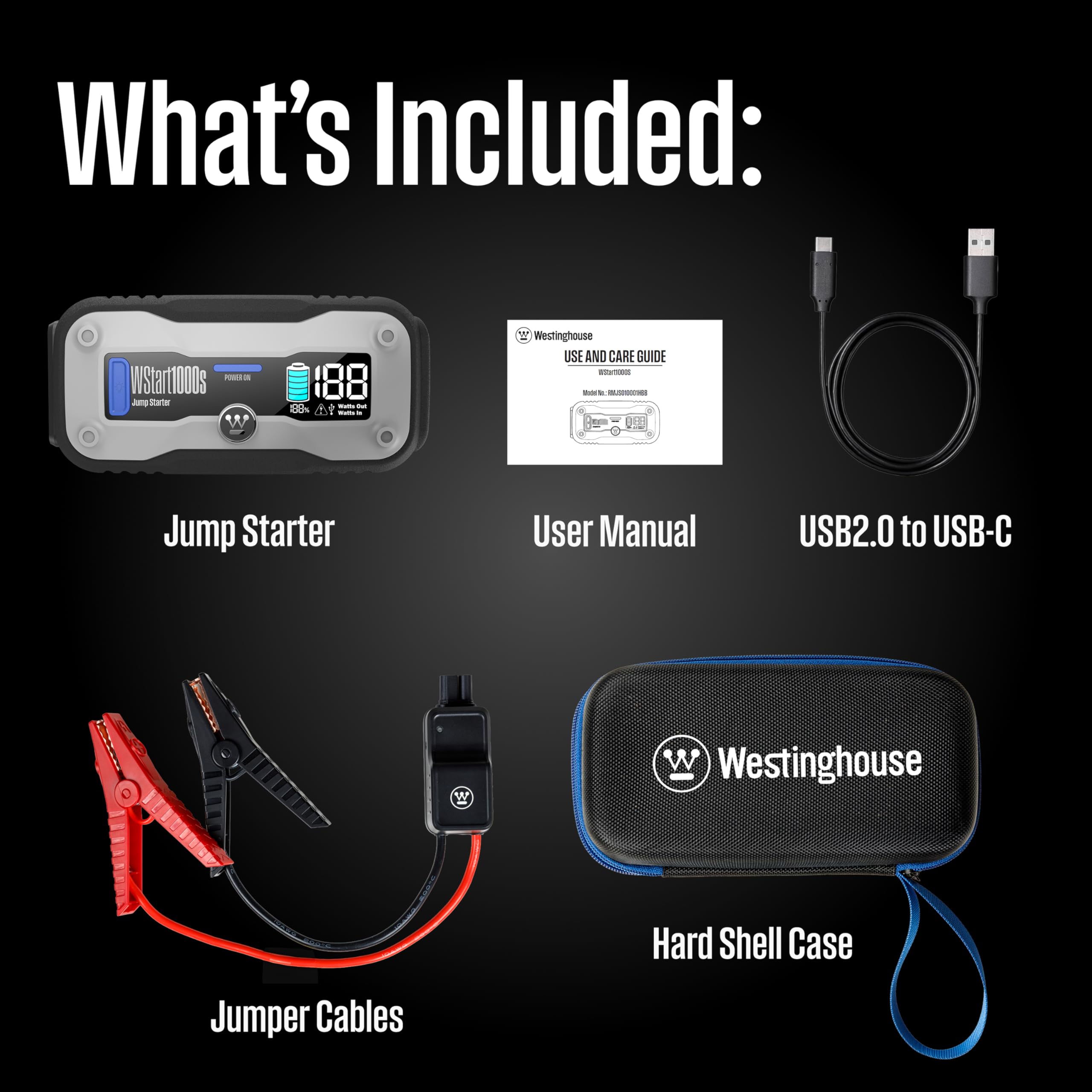 Westinghouse 1500A Portable Jump Starter - 12V Battery Jump Box for Up to 6.0L Gas & 3.0L Diesel Engines, USB Battery Power Bank, Bright LED Flashlight, IP65 Rated Waterproof Housing - Image 8