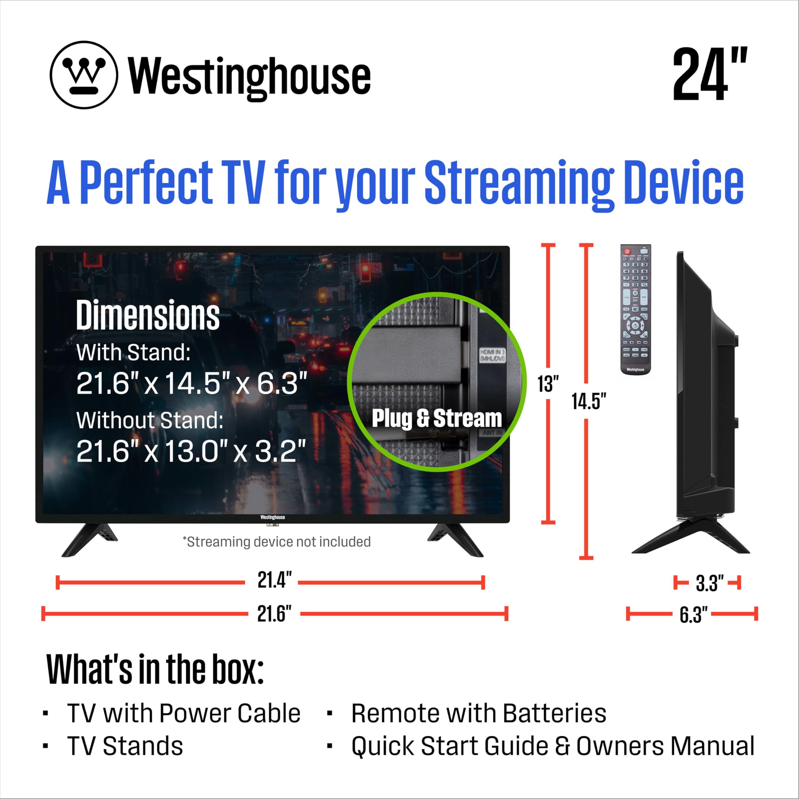 Westinghouse 24 Inch TV, HD LED Small Flat Screen Non-Smart Television, Works with Fire Stick, Roku, Apple TV, TiVo, Xumo, and Streaming Devices - Image 3