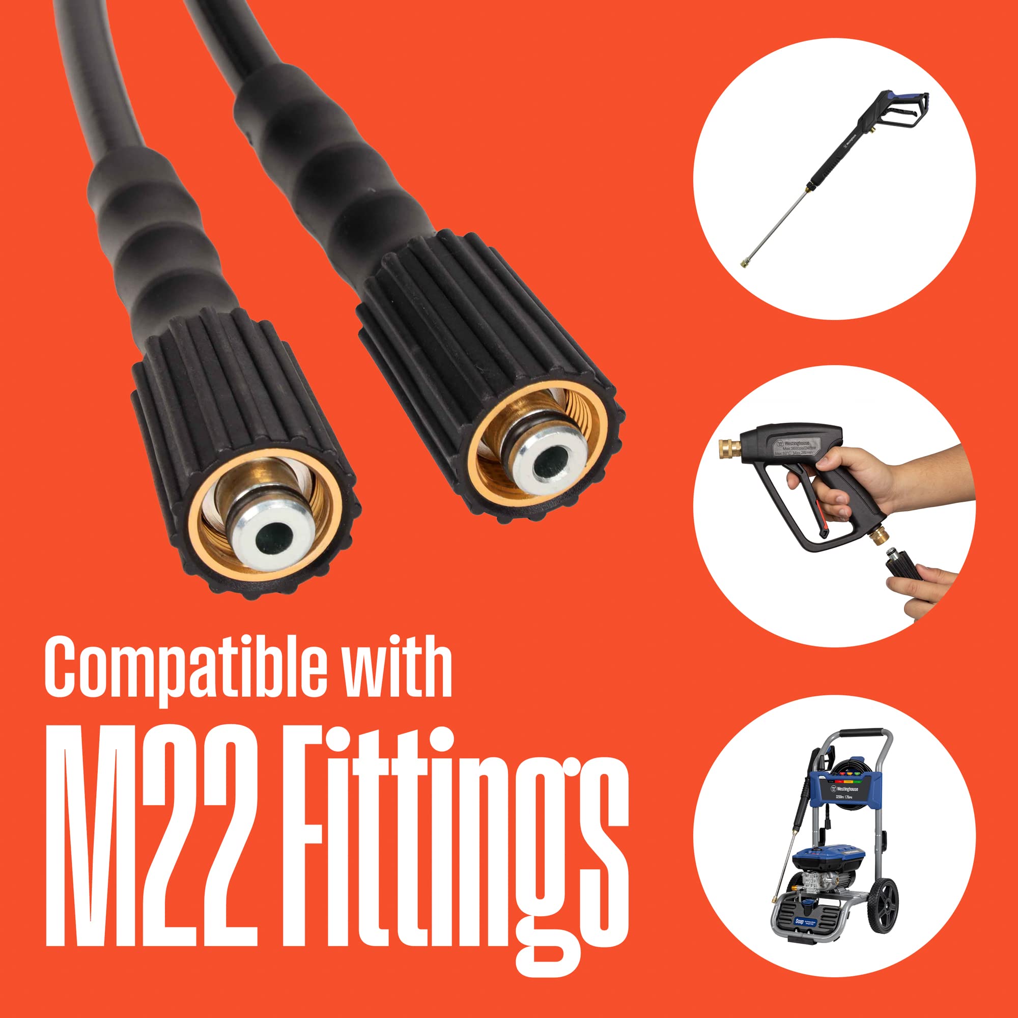 Westinghouse 50 ft PVC Pressure Washer Hose - 3400 Max PSI - For Gas and Electric Pressure Washers - Image 3