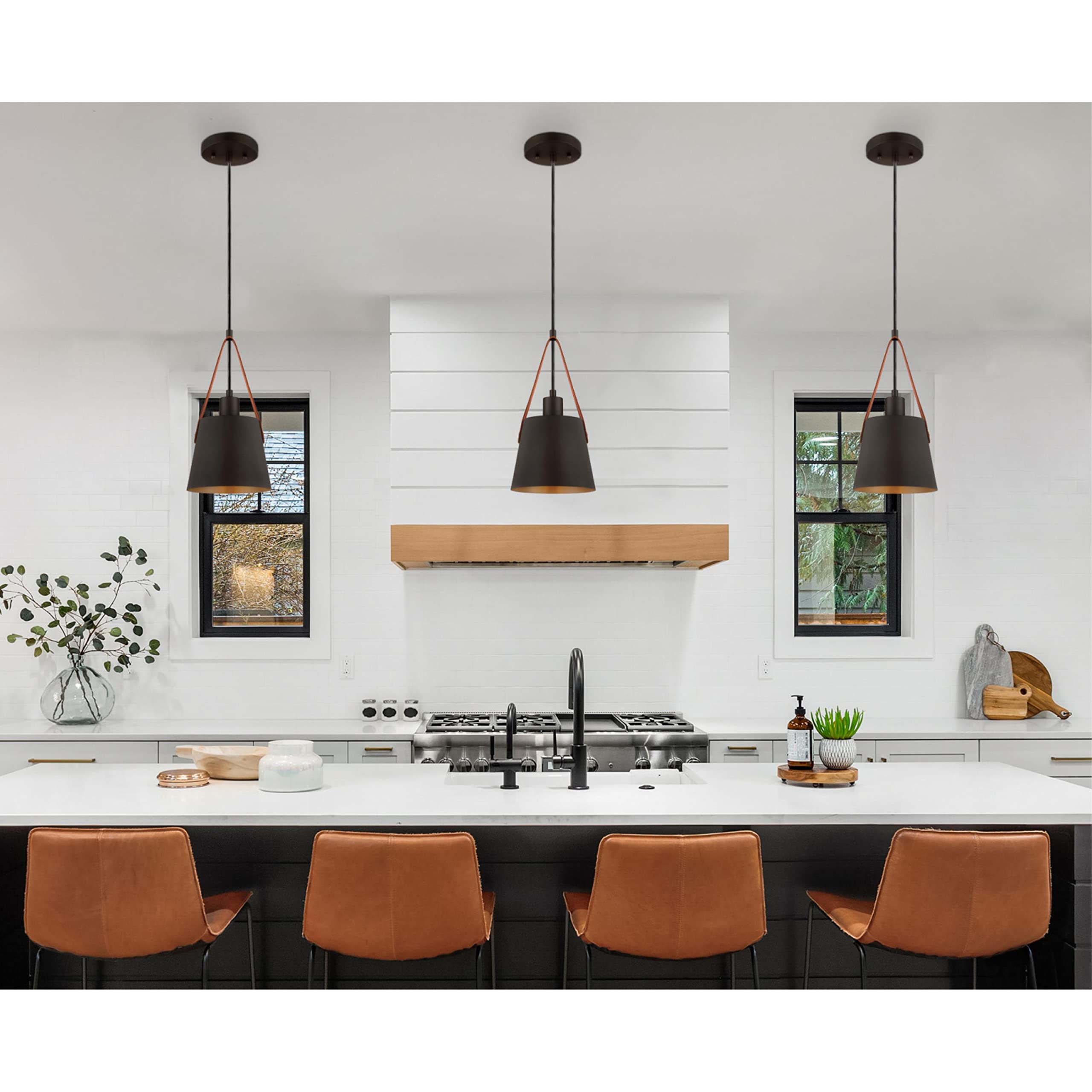 Westinghouse 6125300 Pasco Contemporary One Light Indoor Mini Pendant, Black-Bronze Finish with Leather Strap - Image 4