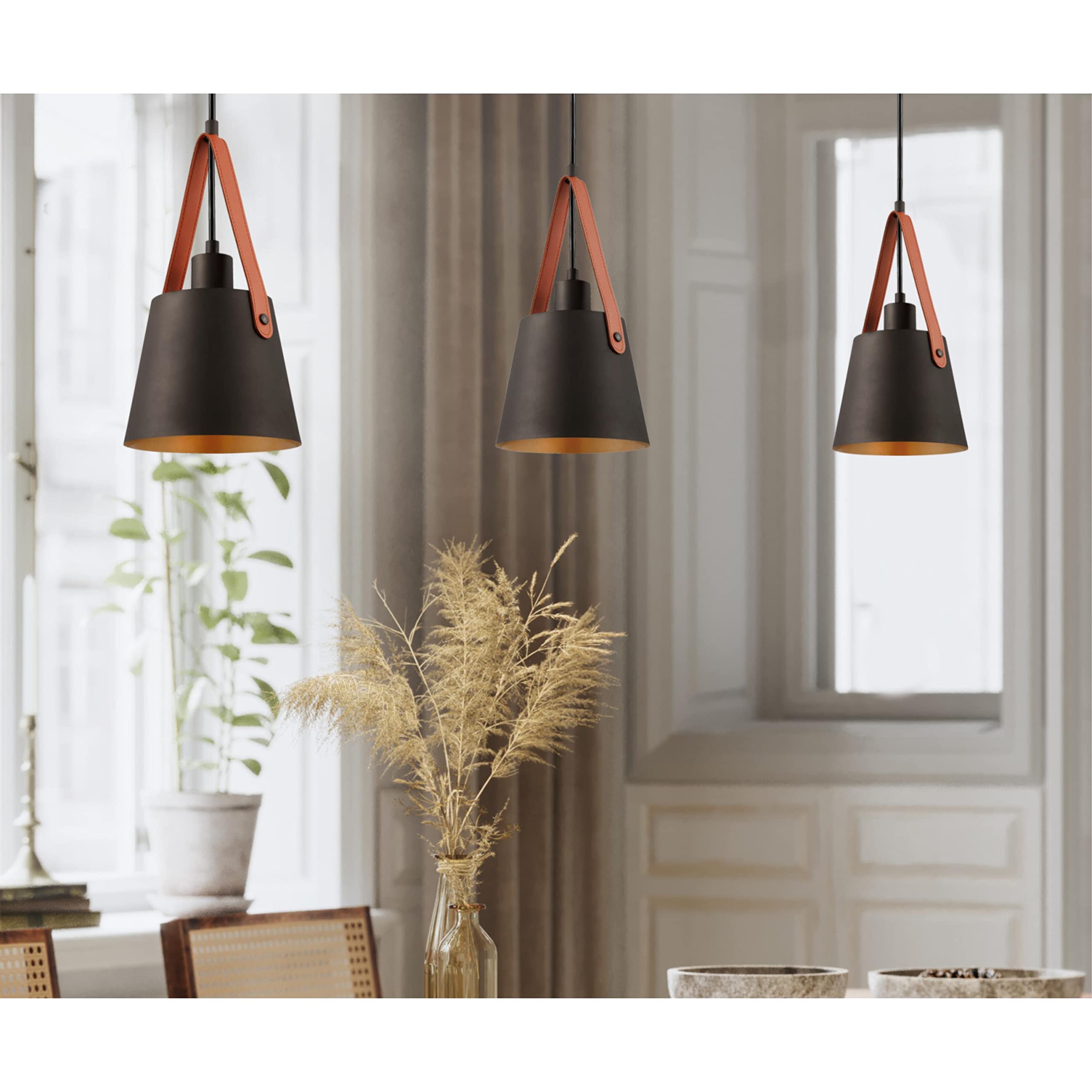 Westinghouse 6125300 Pasco Contemporary One Light Indoor Mini Pendant, Black-Bronze Finish with Leather Strap - Image 5