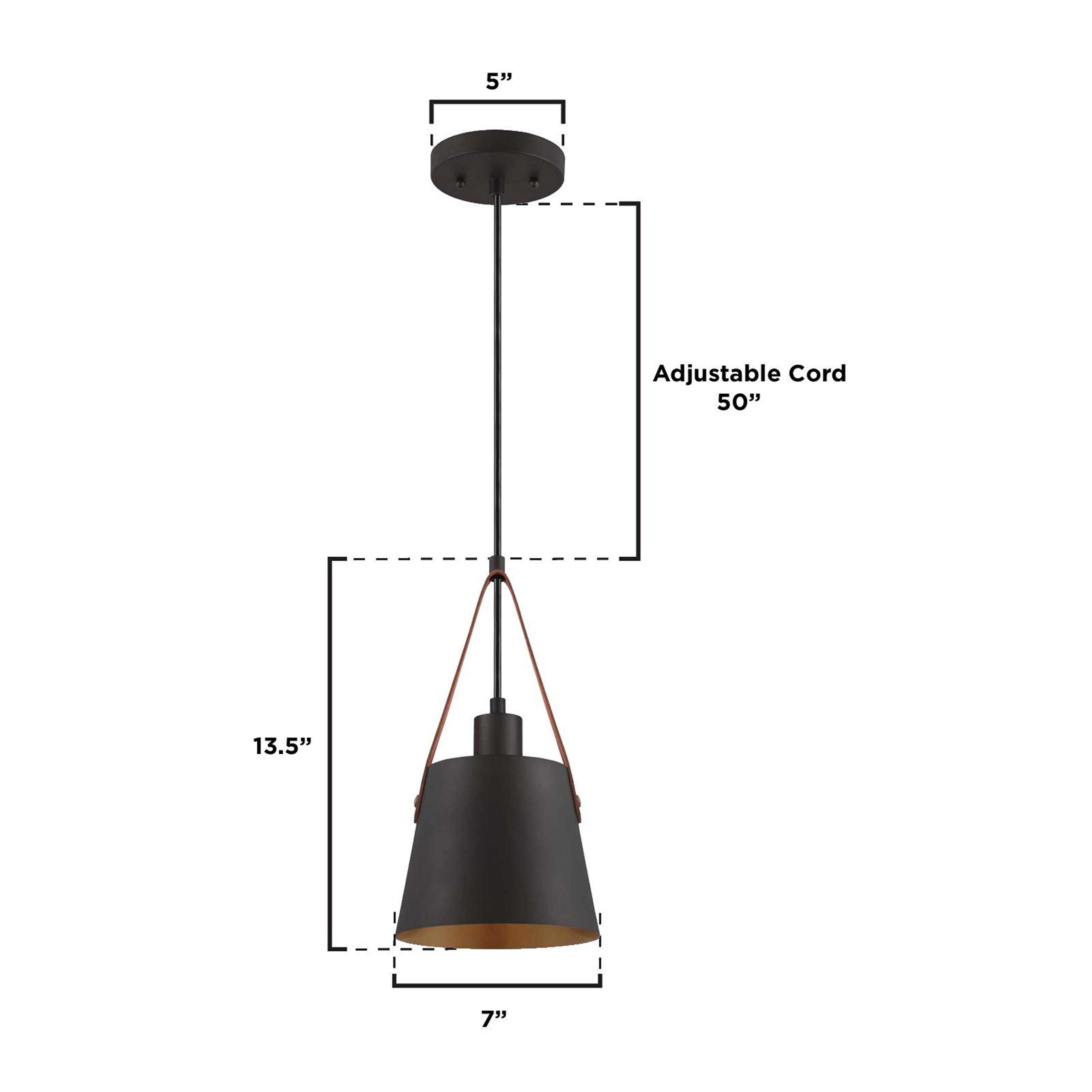 Westinghouse 6125300 Pasco Contemporary One Light Indoor Mini Pendant, Black-Bronze Finish with Leather Strap - Image 7