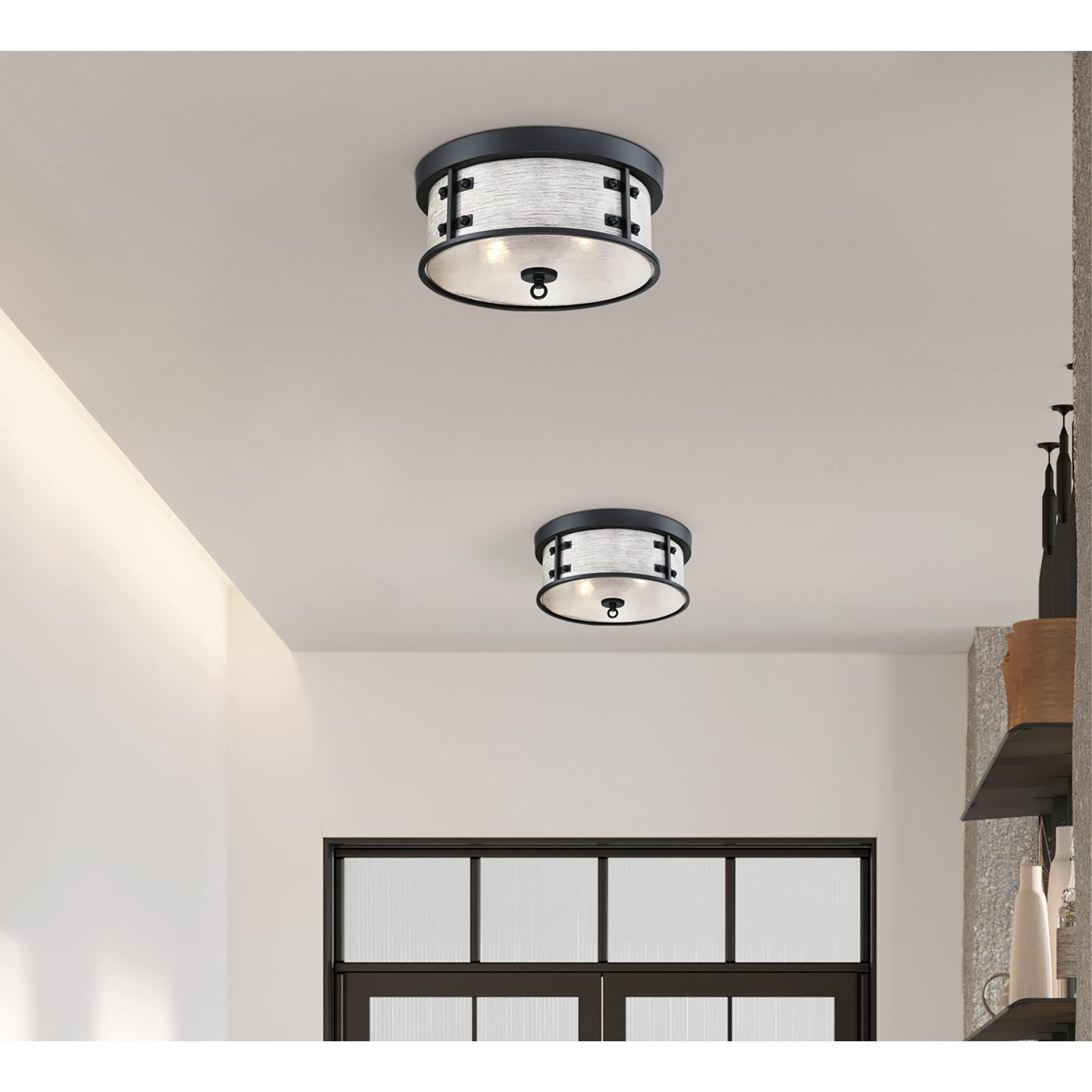 Westinghouse 6126100 Callowhill Craftsman-Style 13 Inch, Two Light Flush Mount Ceiling Fixture, Matte Black and Antique Ash Finish, Clear Seeded Glass - Image 3