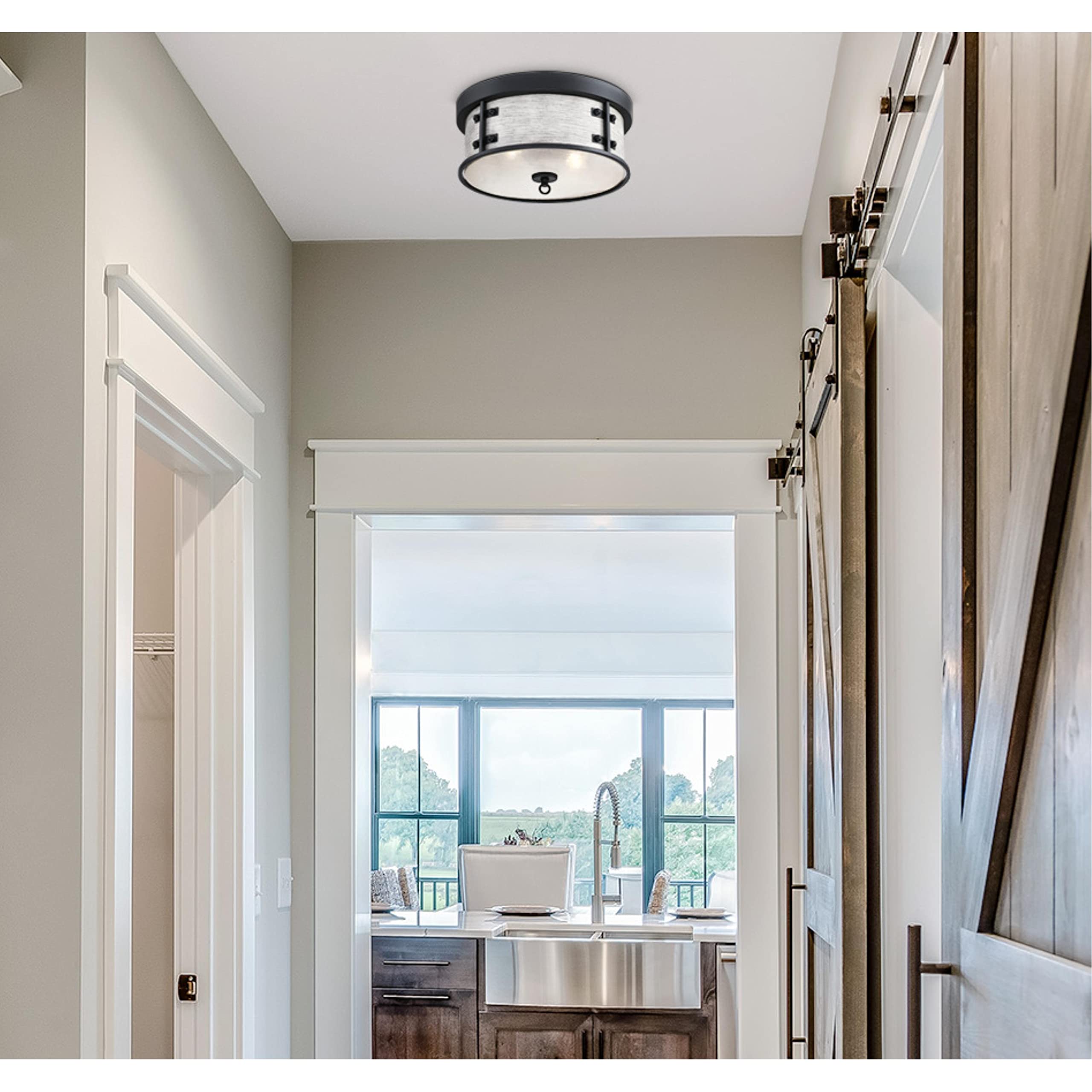 Westinghouse 6126100 Callowhill Craftsman-Style 13 Inch, Two Light Flush Mount Ceiling Fixture, Matte Black and Antique Ash Finish, Clear Seeded Glass - Image 4