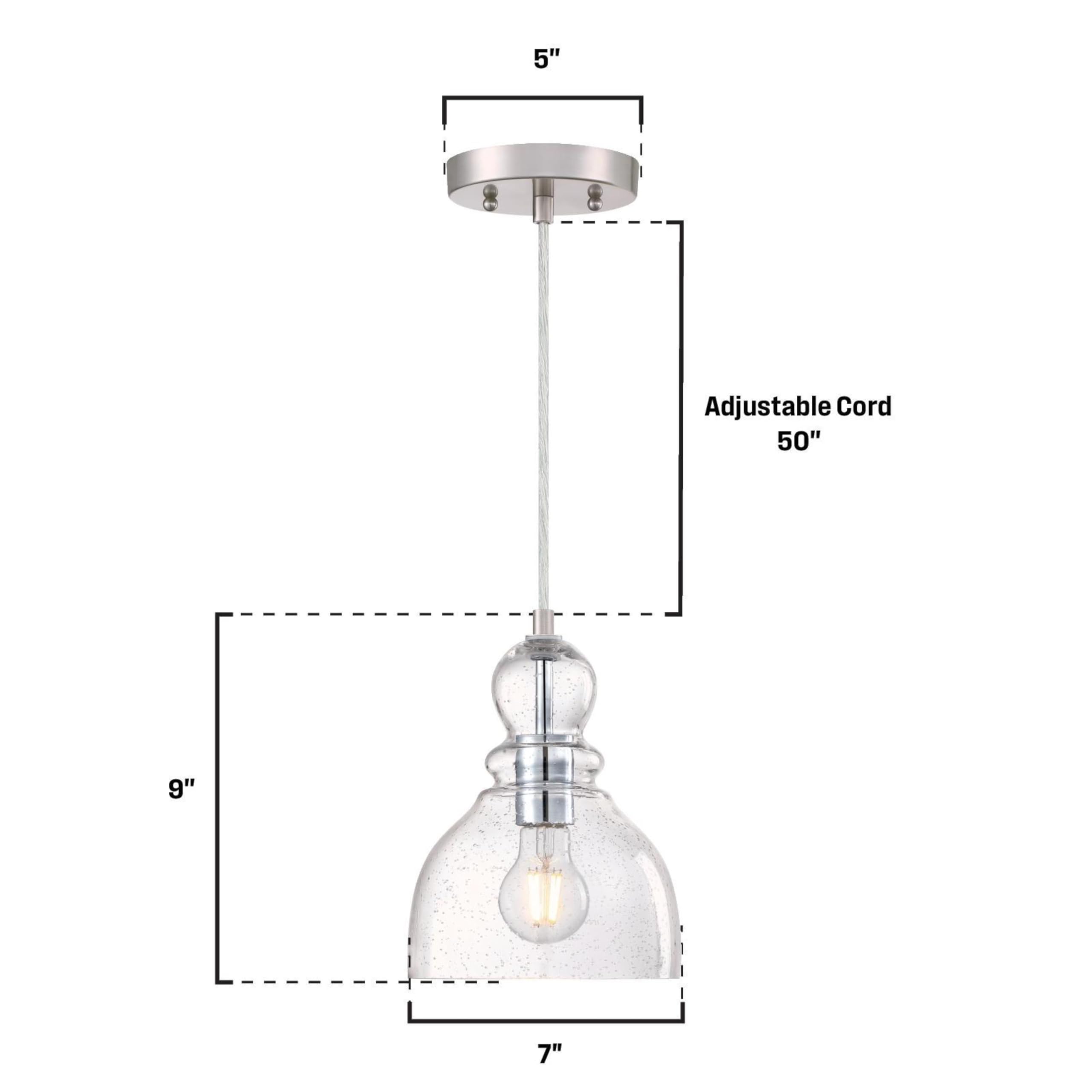 Westinghouse 6132800 Fiona Traditional One Light LED Indoor Mini Pendant, Brushed Nickel Finish, Clear Seeded Glass - Image 5
