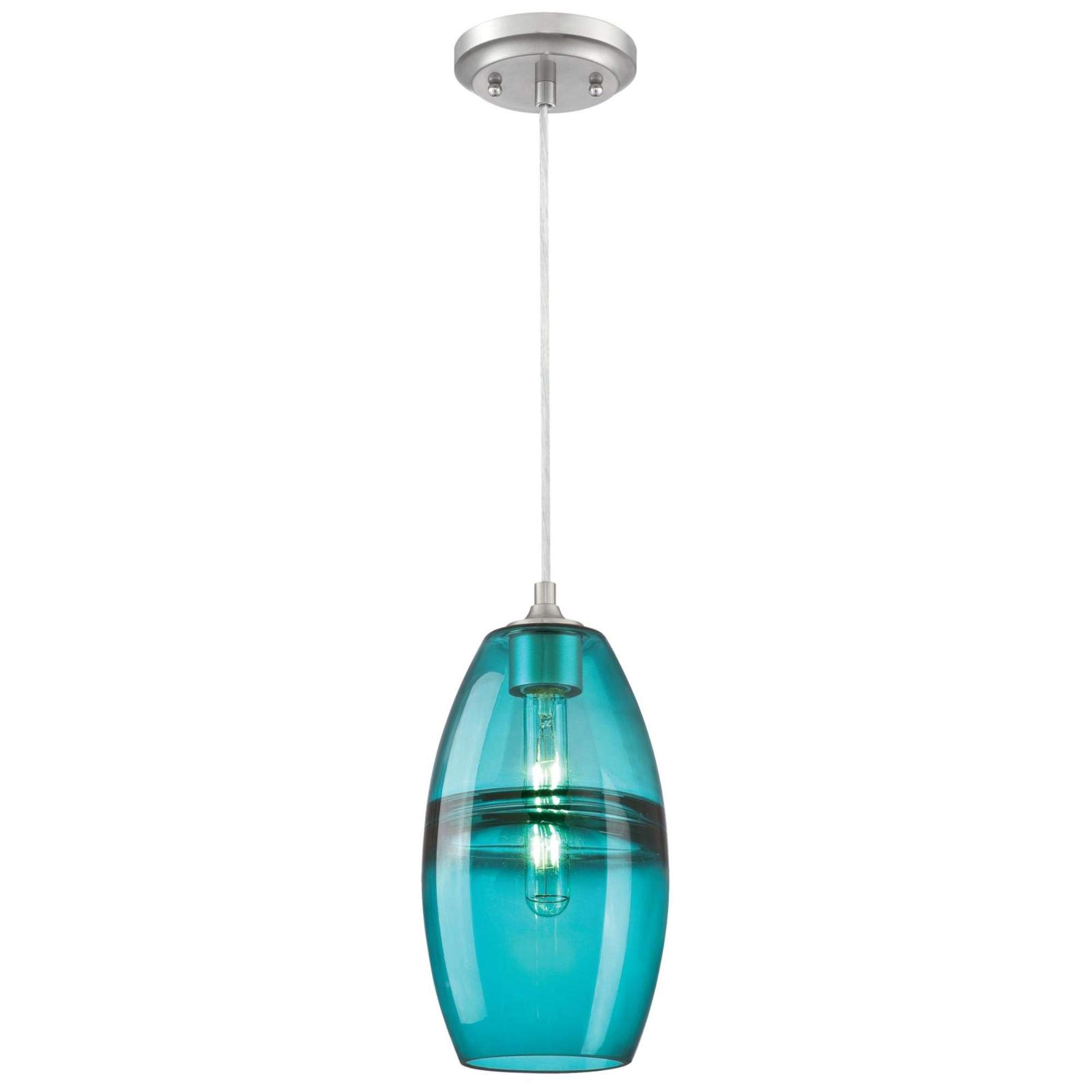 Westinghouse 6366300, Brushed Nickel Finish with Turquoise Glass Soren One-Light Indoor Mini Pendant, one Size - Image 4