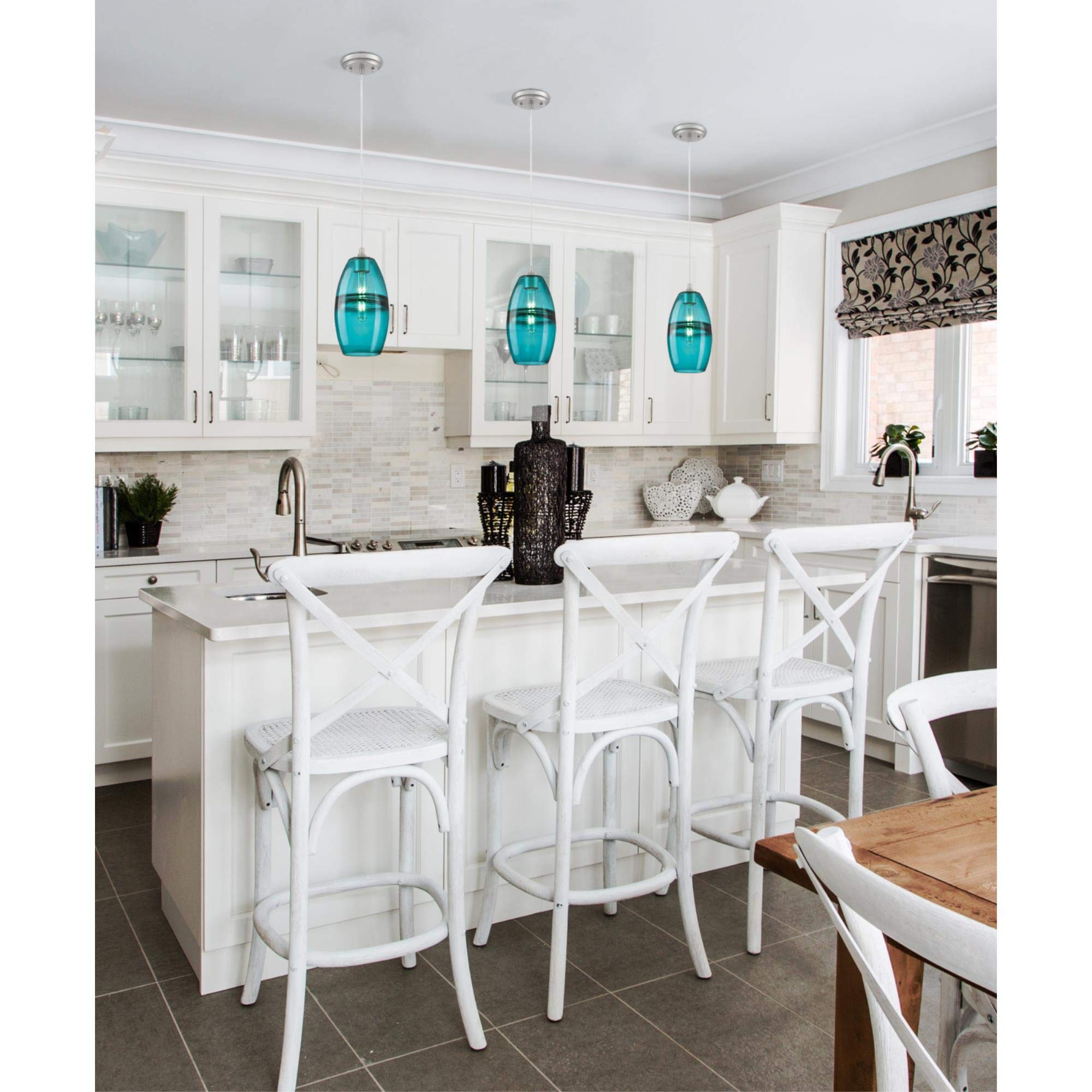 Westinghouse 6366300, Brushed Nickel Finish with Turquoise Glass Soren One-Light Indoor Mini Pendant, one Size - Image 6