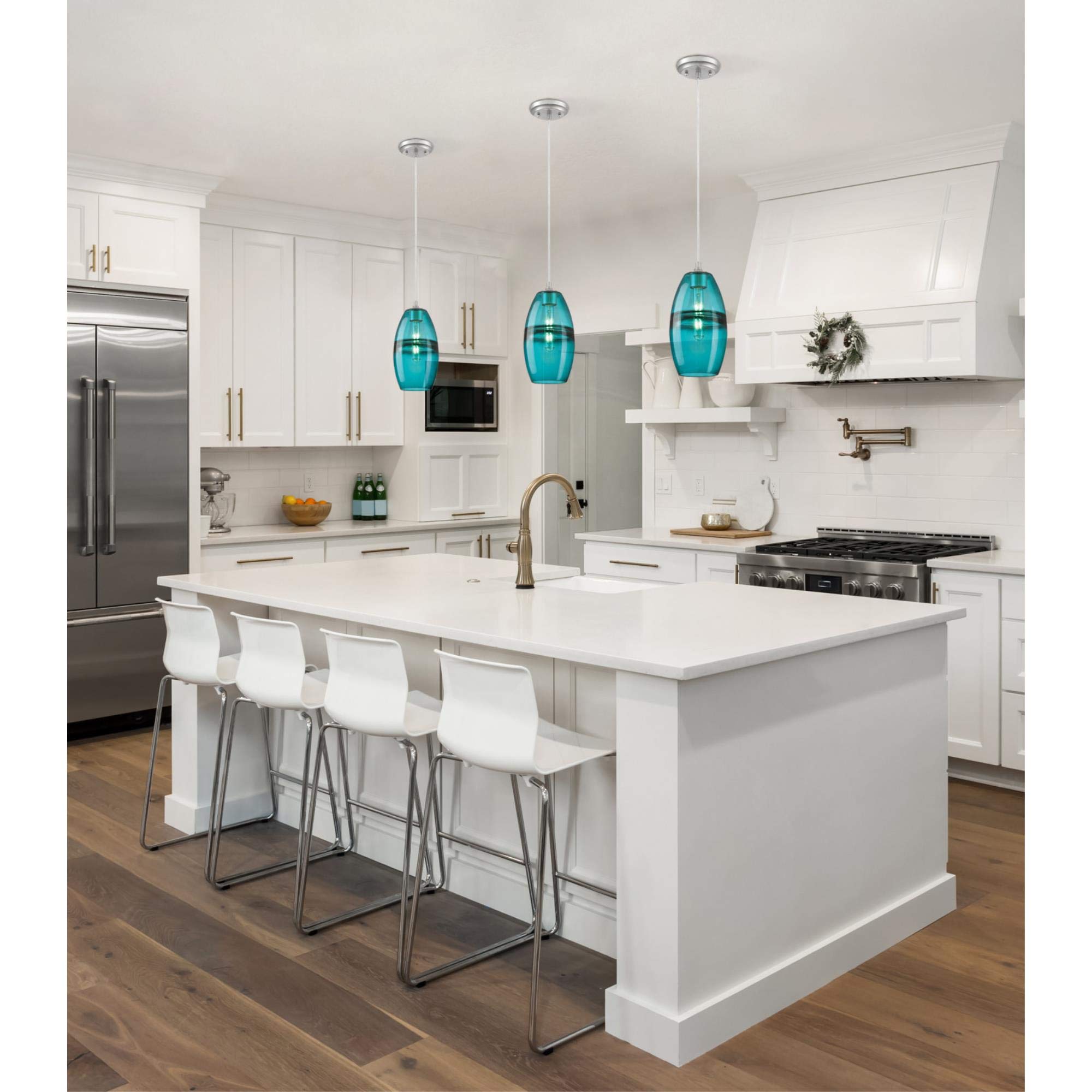 Westinghouse 6366300, Brushed Nickel Finish with Turquoise Glass Soren One-Light Indoor Mini Pendant, one Size - Image 7