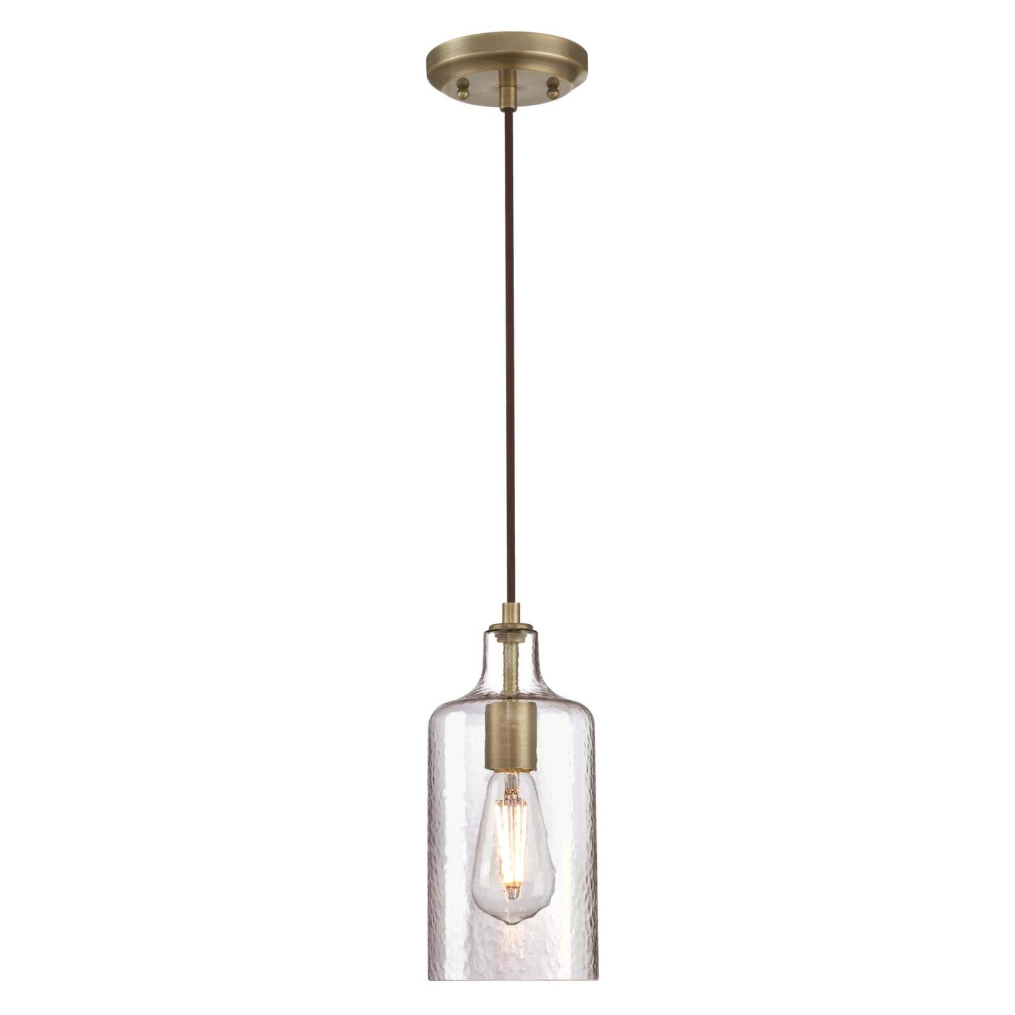 Westinghouse 6371400, Antique Brass Finish with Clear Textured Glass Carmen One-Light Indoor Mini Pendant, 120 Volts - Image 4