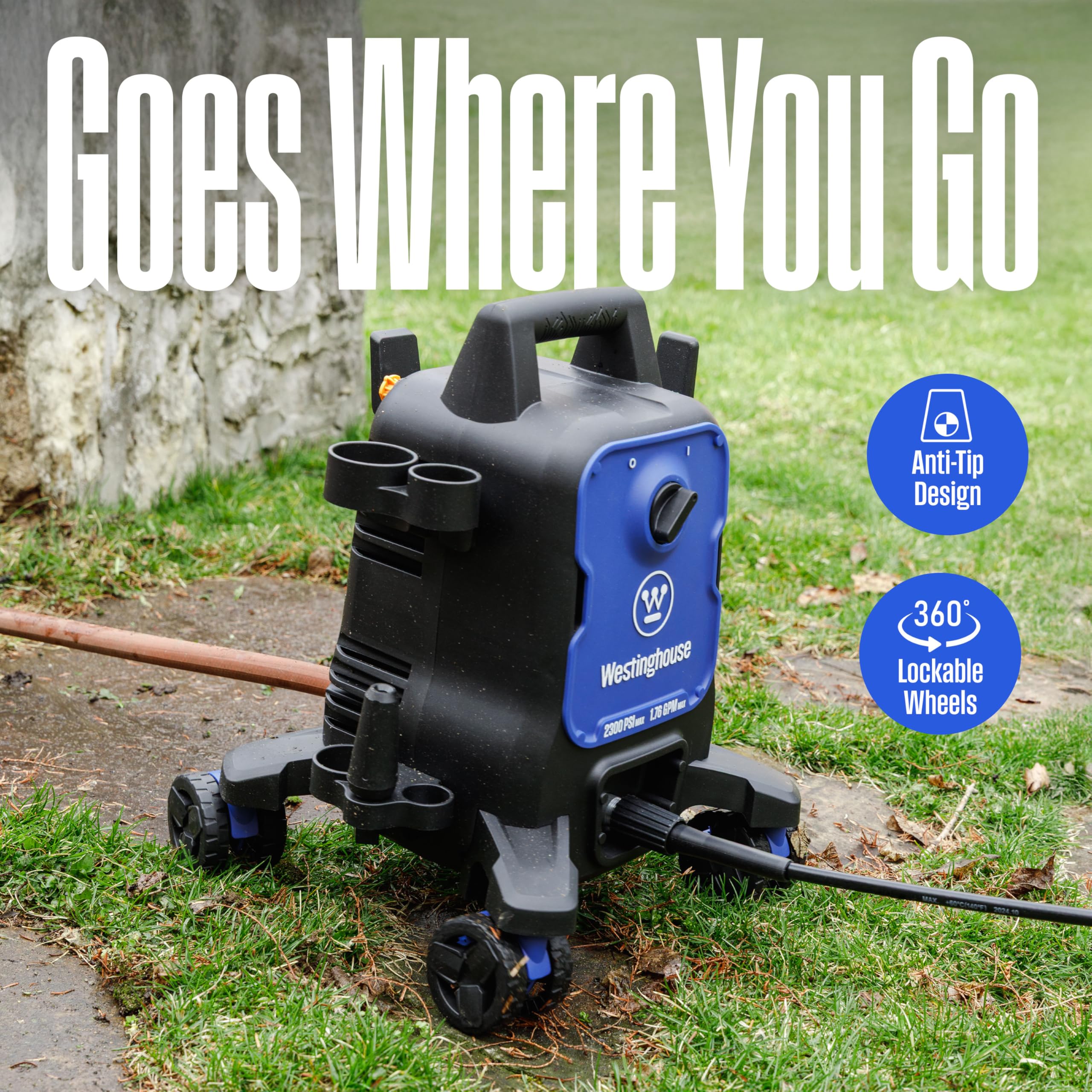 Westinghouse ePX3100 Electric Pressure Washer, 2300 Max PSI 1.76 Max GPM with Anti-Tipping Technology, Onboard Soap Tank, Pro-Style Steel Wand, 5-Nozzle Set, for Cars/Fences/Driveways/Home/Patios - Image 3