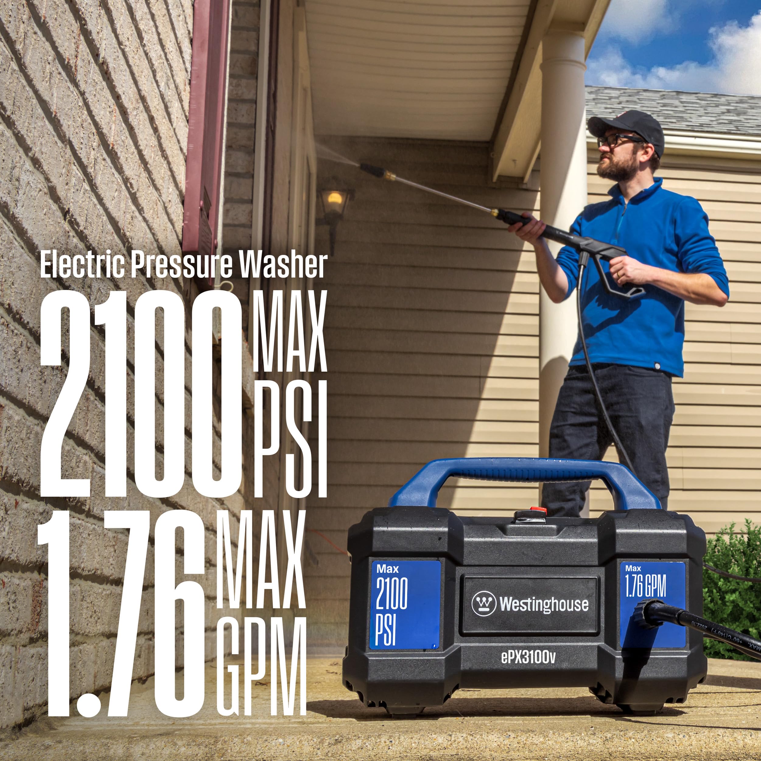 Westinghouse ePX3100v Electric Pressure Washer, 2100 Max PSI 1.76 Max GPM, Built-in Carry Handle, Detachable Foam Cannon, Pro-Style Steel Wand, 3-Nozzle Set, for Cars/Fences/Driveways/Home/Patios - Image 5