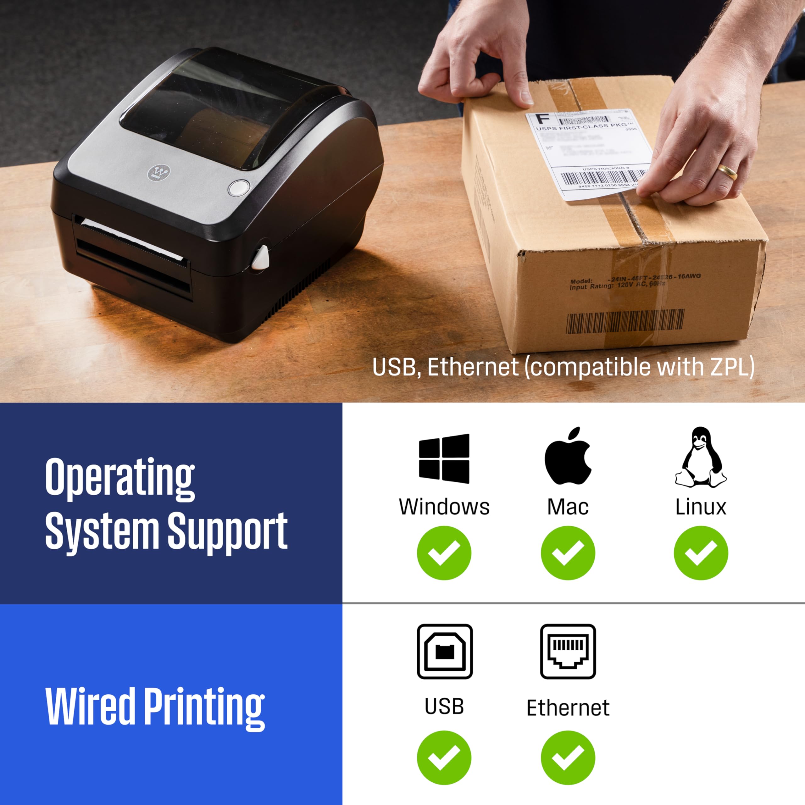 Westinghouse Thermal Shipping Label Printer USB, 4x6 Label Commercial Grade, Compatible with USPS, UPS, FedEx, Shopify, Amazon, Small Business, Desktop Label Printer for Packages, Includes Labels - Image 3