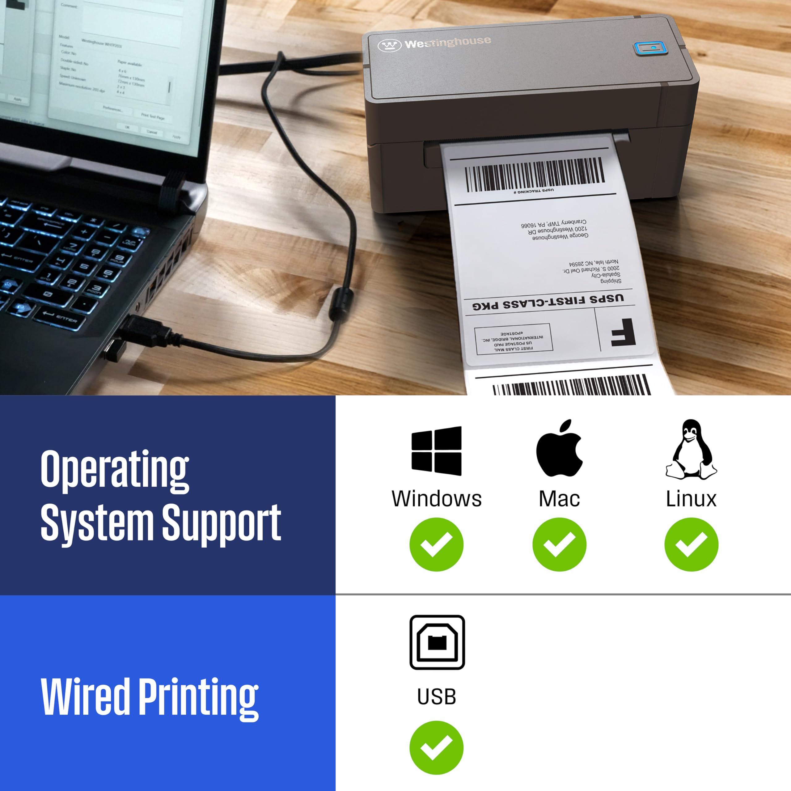 Westinghouse USB Shipping Label Printer for Mac & Windows, Compatible with USPS, UPS, FedEx, Ebay, Amazon, & More, Commercial Grade Thermal Label Printer for Shipping Packages, Includes Sample Labels - Image 3
