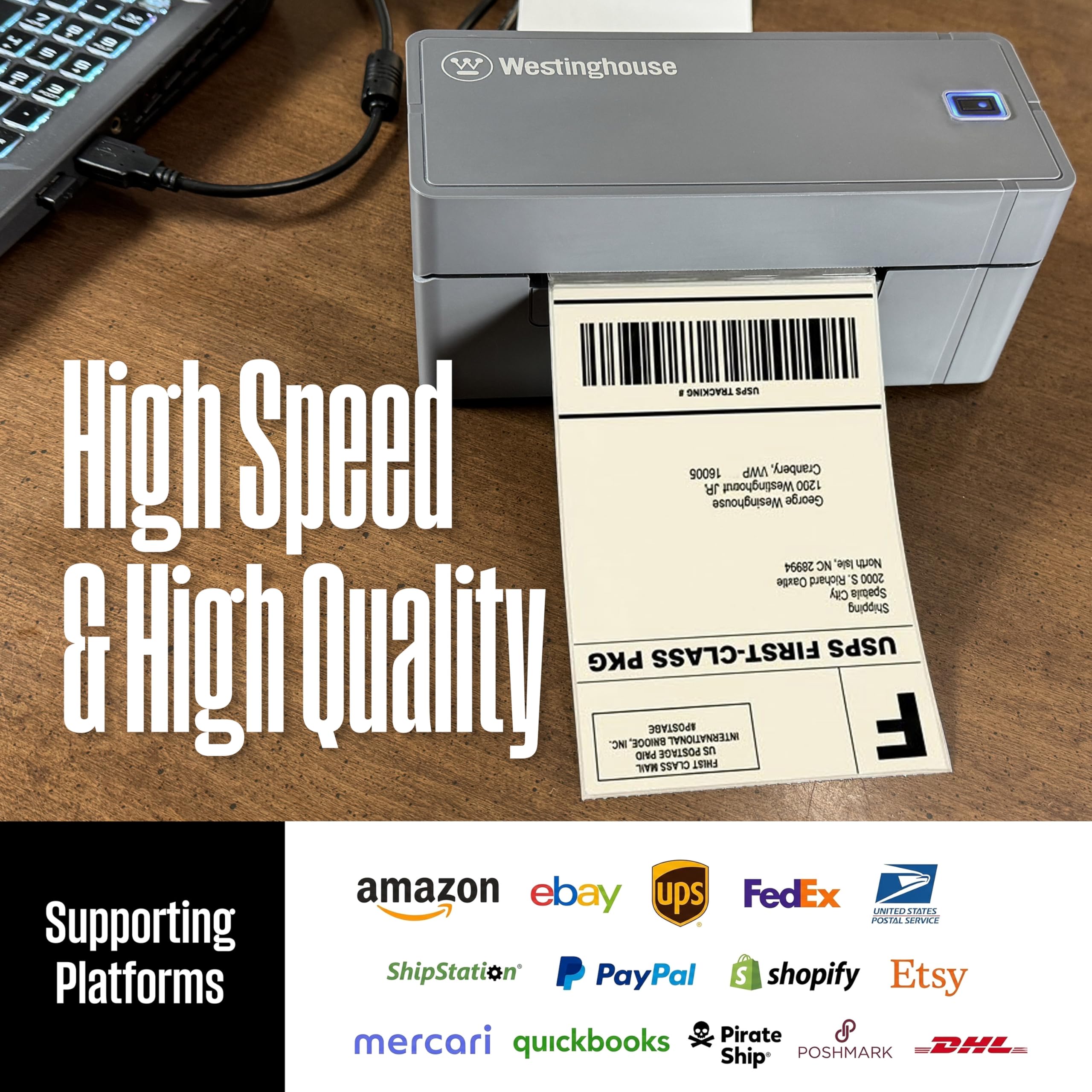 Westinghouse USB Shipping Label Printer for Mac & Windows, Compatible with USPS, UPS, FedEx, Ebay, Amazon, & More, Commercial Grade Thermal Label Printer for Shipping Packages, Includes Sample Labels - Image 5