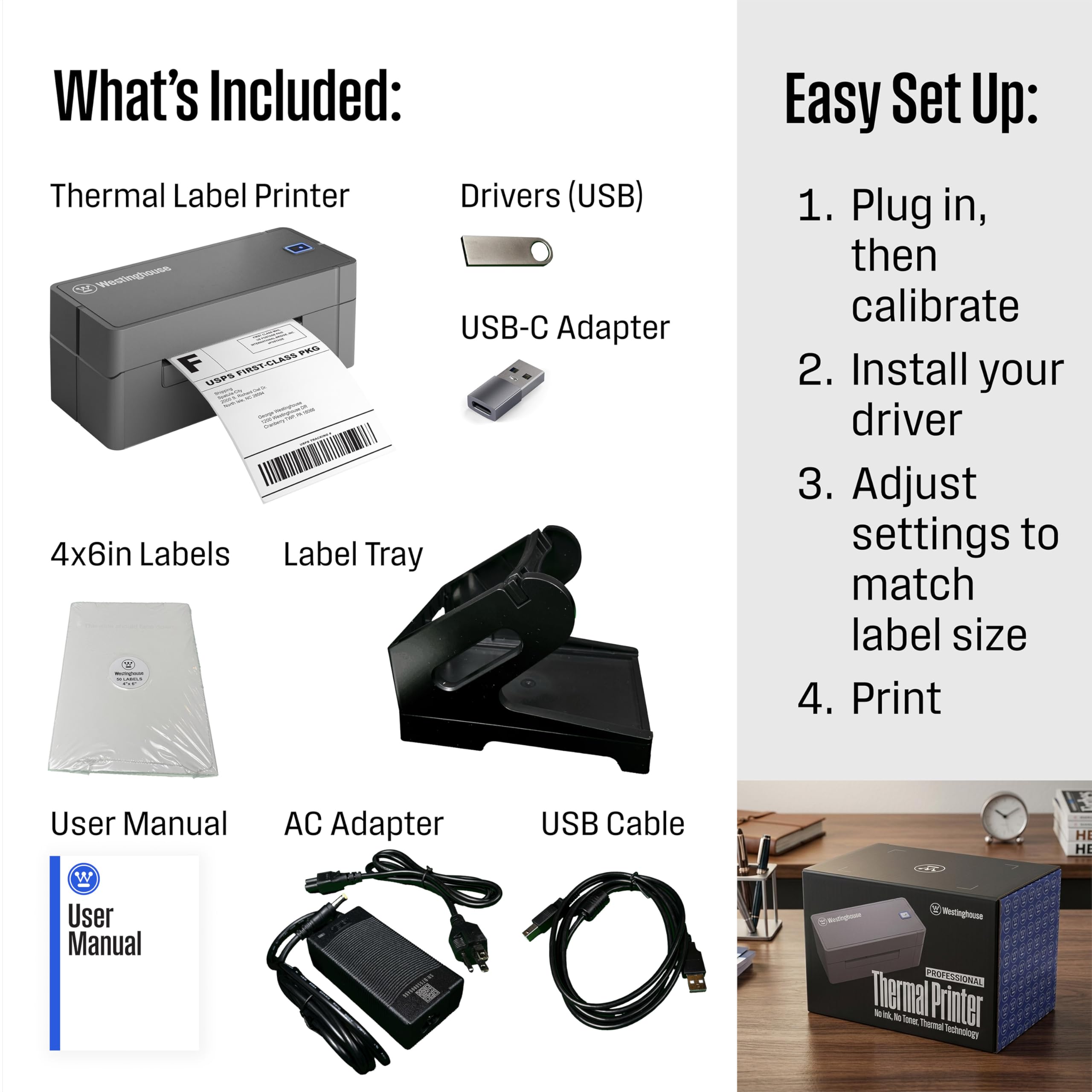 Westinghouse USB Shipping Label Printer for Mac & Windows, Compatible with USPS, UPS, FedEx, Ebay, Amazon, & More, Commercial Grade Thermal Label Printer for Shipping Packages, Includes Sample Labels - Image 9
