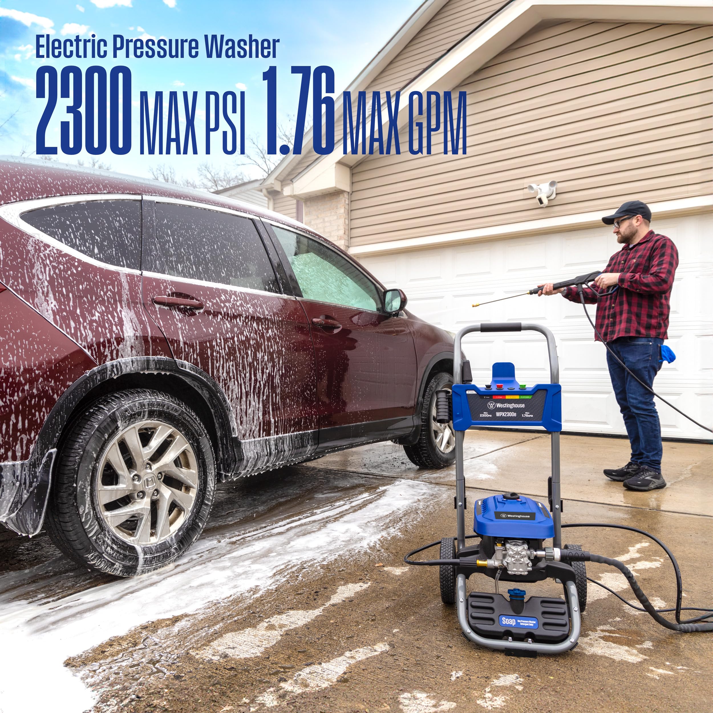 Westinghouse WPX2300e Electric Pressure Washer, 2300 Max PSI and 1.76 Max GPM, Induction Motor, Onboard Soap Tank, Spray Gun and Wand, 5 Nozzle Set, for Cars/Fences/Driveways/Homes/Patios/Furniture - Image 5