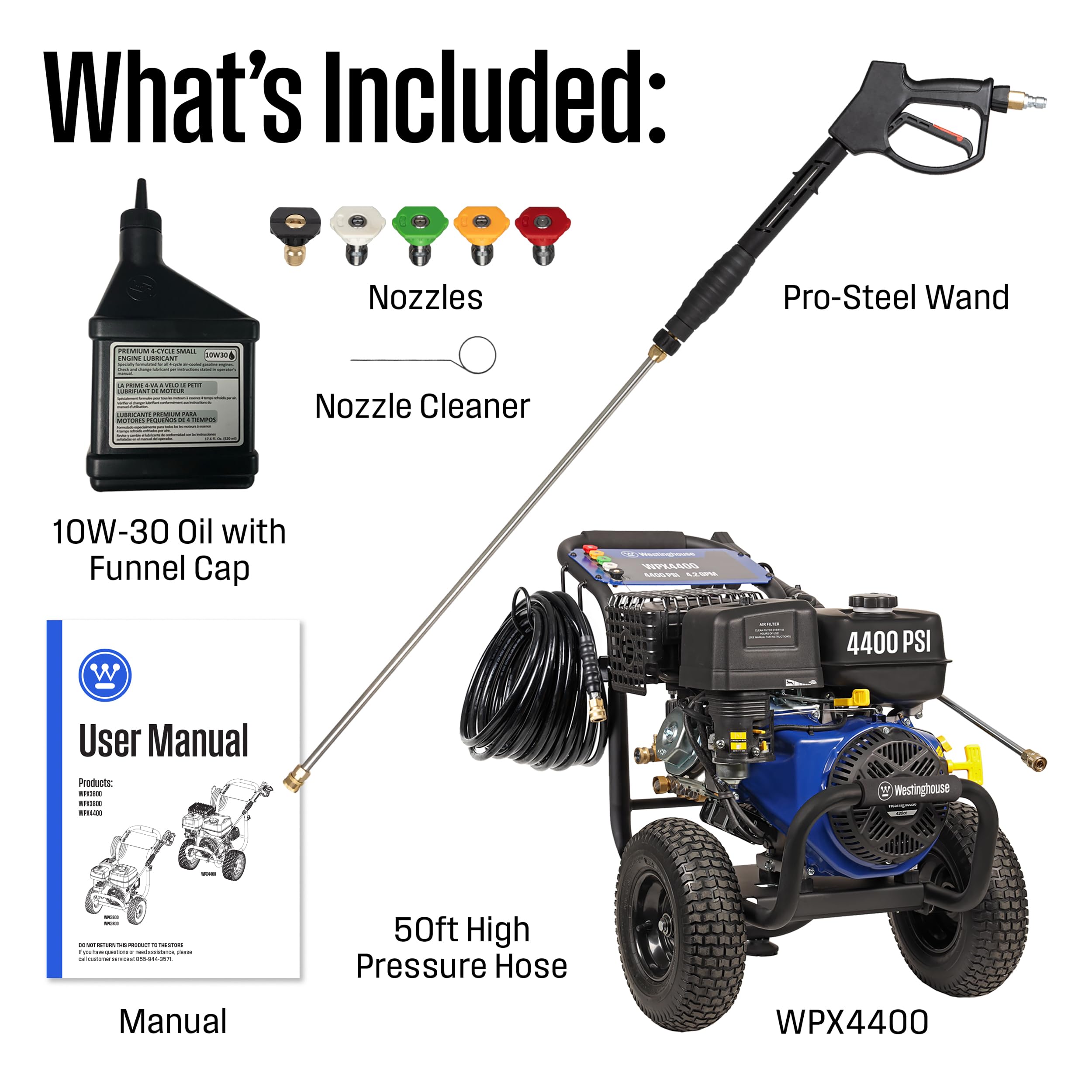 Westinghouse WPX4400 Gas Pressure Washer, 4400 PSI and 4.2 GPM, Spray Gun and Wand, 5 Nozzle Set, for Cars/Fences/Driveways/Homes/Patios/Furniture - Image 6
