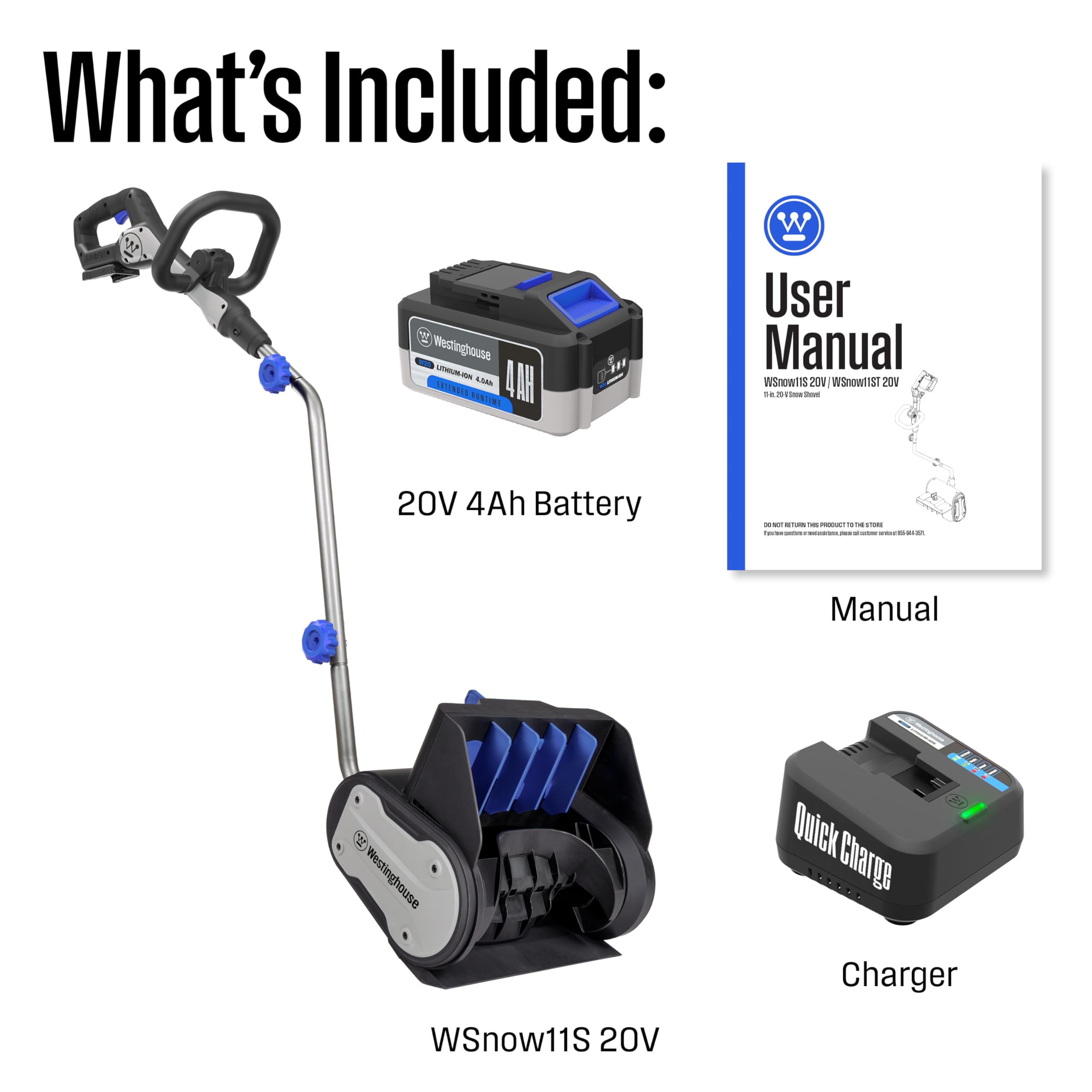 Westinghouse WSnow11S 20V Cordless Electric Snow Shovel, 11-Inches Wide with 4Ah Battery and Fast Charger, 20 ft. Throwing Distance, Plows 300 lbs/min for Driveway/Steps/Sidewalk/Porch - Image 5